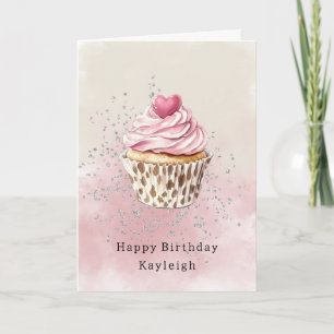 Carte Anniversaire Cupcake Léopard Cœur Rose