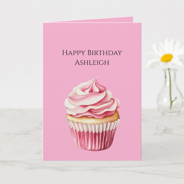 Carte Anniversaire Cupcake Rose (Petite plante)