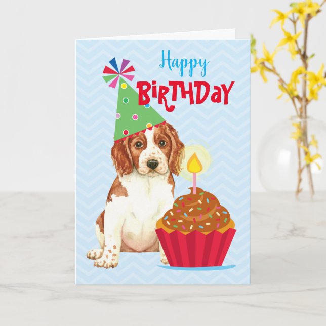 Carte Anniversaire Cupcake Welsh Springer espagnol (Fleur jaune)