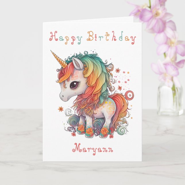 Carte Anniversaire Cute Rainbow Unicorn (Orchidée)