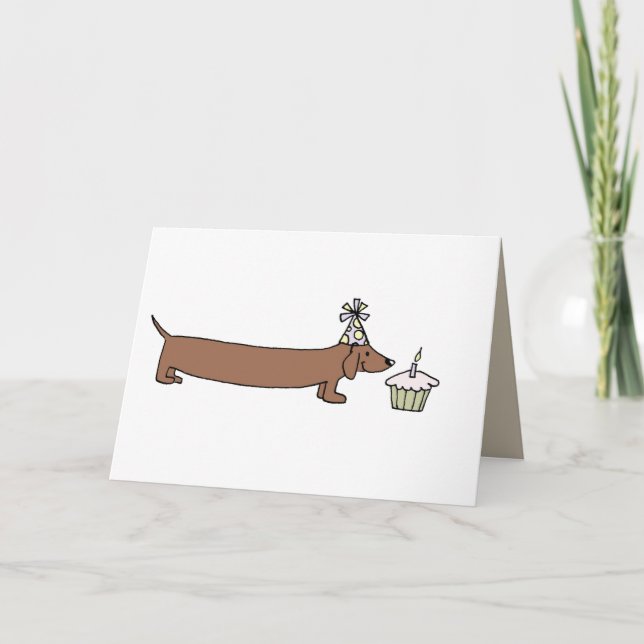 Carte Anniversaire - Dachshund Avec Cupcake (Devant)