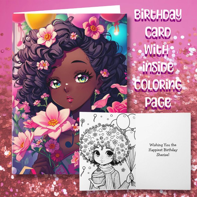 Carte Anniversaire d'Anime afro-américaine (Créateur téléchargé)