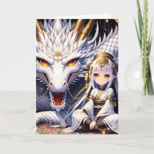 Carte Anniversaire d'Anime Warrior et de Dragon Girl