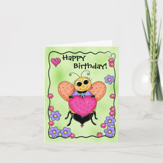 Carte Anniversaire d'art de coeur d'abeille de miel (Devant)