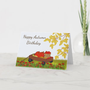 Carte Anniversaire d'automne, Citrouilles et pommes dans