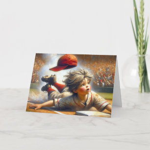 Carte Anniversaire De Baseball Garçon Glissant Dans La P