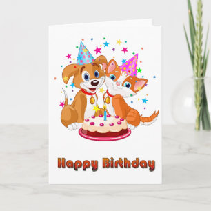 Carte Anniversaire de célébration de chien et de chat