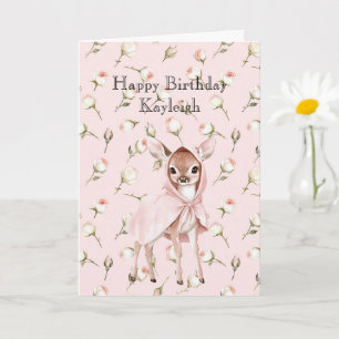 Carte Anniversaire de Cerfs doux à la rose rose enchanté