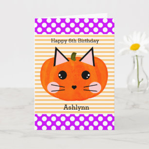 Carte Anniversaire de Chat Citrouille orange violet