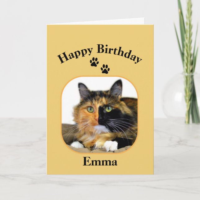 Carte Anniversaire de chat de calicot d'Emma joyeux (Devant)
