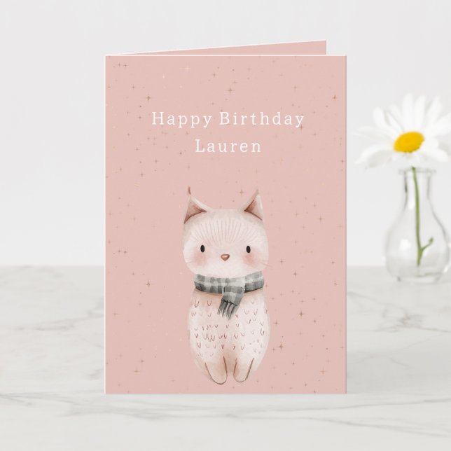 Carte Anniversaire de Chat Rose Rouge  (Petite plante)