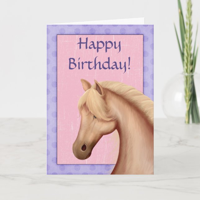 Carte Anniversaire de cheval pourpre et rose de poney de (Devant)
