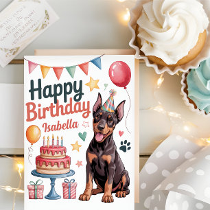 Carte Anniversaire de chien Doberman mignon personnalisé