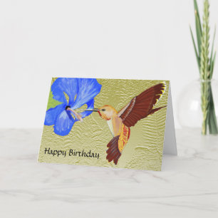 Carte Anniversaire de colibri et de ketmie bleue joyeux