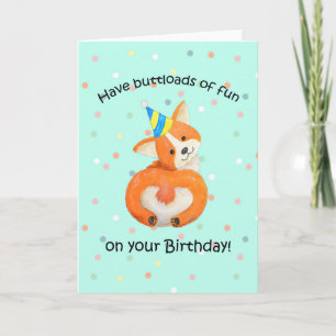 Carte Anniversaire de Corgi, mignon cul de corgi, bouton