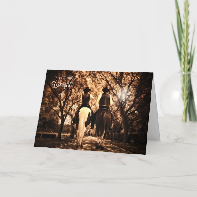 Carte Anniversaire de Cowgirl Western à thème cheval pro (Devant)