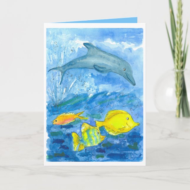 Carte Anniversaire de dauphin tropical de poissons de (Devant)