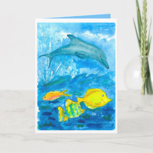 Carte Anniversaire de dauphin tropical de poissons de