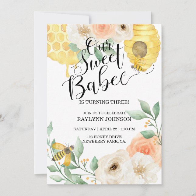 Carte Anniversaire de enfant, abeille miel, thème de l'a (Devant)