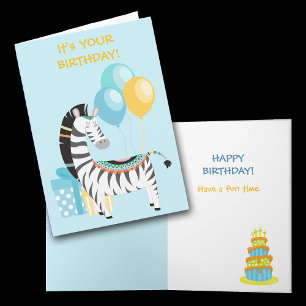 Carte Anniversaire de enfant colorée Boho Zebra