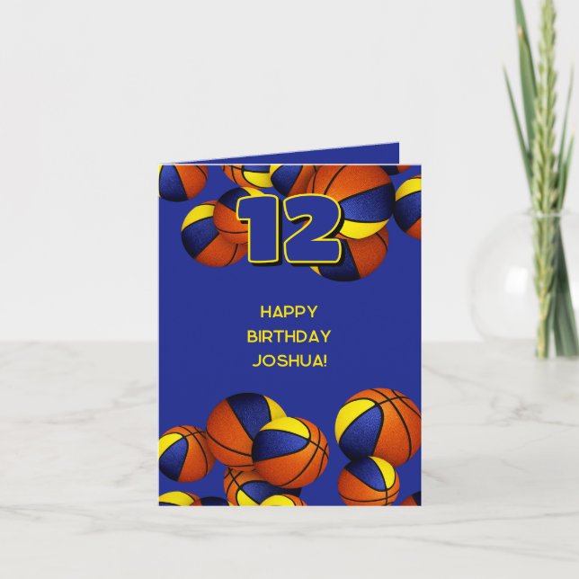 Carte anniversaire de enfant de basket-ball en or bleu (Devant)