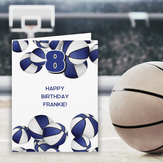 Carte anniversaire de enfant de basket blanc bleu (Créateur téléchargé)