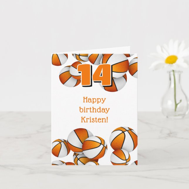 Carte anniversaire de enfant de basket blanc orange (Petite plante)