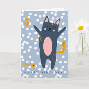 Carte Anniversaire de enfant de chat bleu mignon