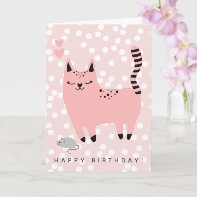 Carte Anniversaire de enfant de chat rose mignon (Orchidée)