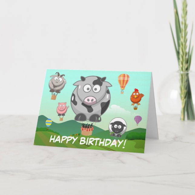 Carte Anniversaire de enfant de la ferme de ballons à ai (Devant)