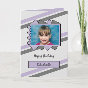 Carte anniversaire de enfant de nom et de photo gris et 
