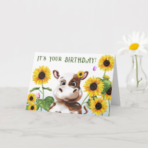 Carte Anniversaire de enfant de tournesol de vache