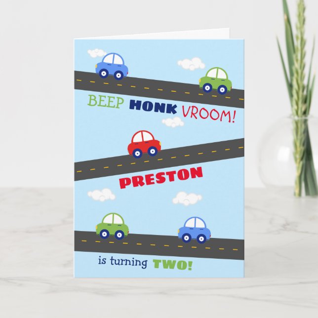 Carte Anniversaire de enfant de voiture rouge et b (Devant)
