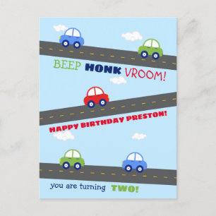 Carte Anniversaire de enfant de voiture rouge et b
