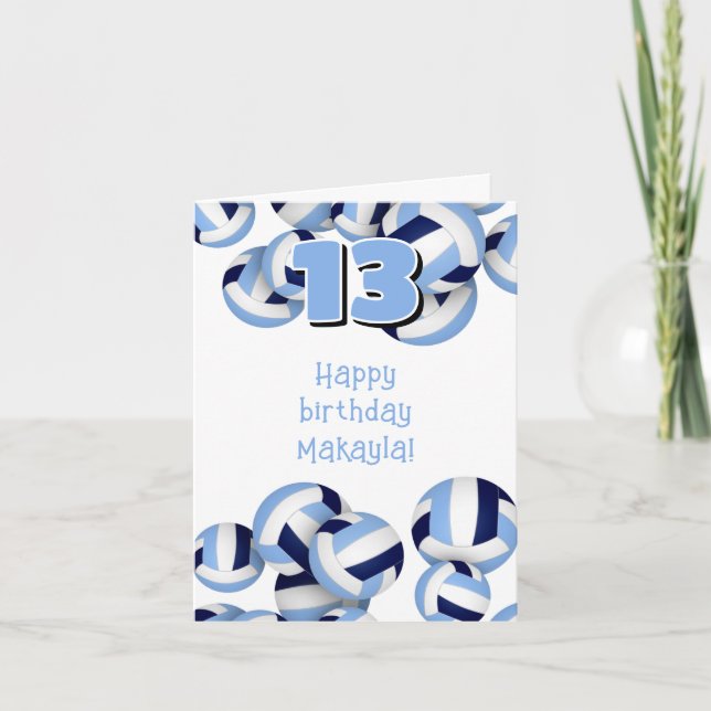Carte anniversaire de enfant de volley-ball bleu blanc (Devant)