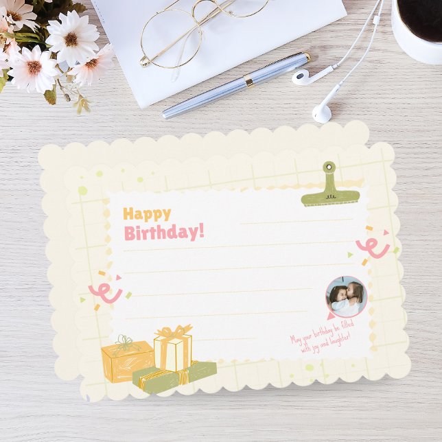 Carte Anniversaire de enfant personnalisée - Note  (Custom Kids Birthday Card - Pastel Photo Note)