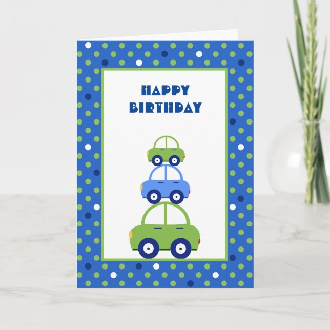 Carte Anniversaire de enfant Voiture verte et bleu (Devant)