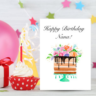 Carte Anniversaire de gâteau d'aquarelle de Nana de
