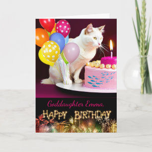 Carte Anniversaire de Godgirl avec chat et gâteau blanc