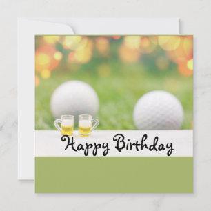 Carte anniversaire de golf avec des boules et de la bièr