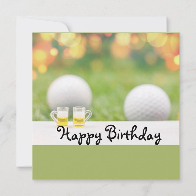 Carte anniversaire de golf avec des boules et de la bièr (Devant)