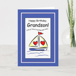 Carte Anniversaire de Grandson, Bateau à voile, Christia