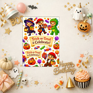 Carte Anniversaire de Halloween de dessin animé orange l