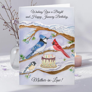Carte Anniversaire de Janvier avec les oiseaux de jardin