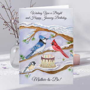 Carte Anniversaire de janvier avec les oiseaux de jardin