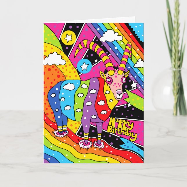 Carte Anniversaire de la chèvre arc-en-ciel (Devant)