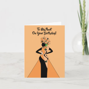 Carte Anniversaire de la dame afro-américaine orange et 