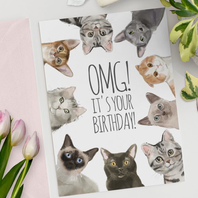 Carte Anniversaire de la dame du chat | OMG ! C'est ton  (Créateur téléchargé)