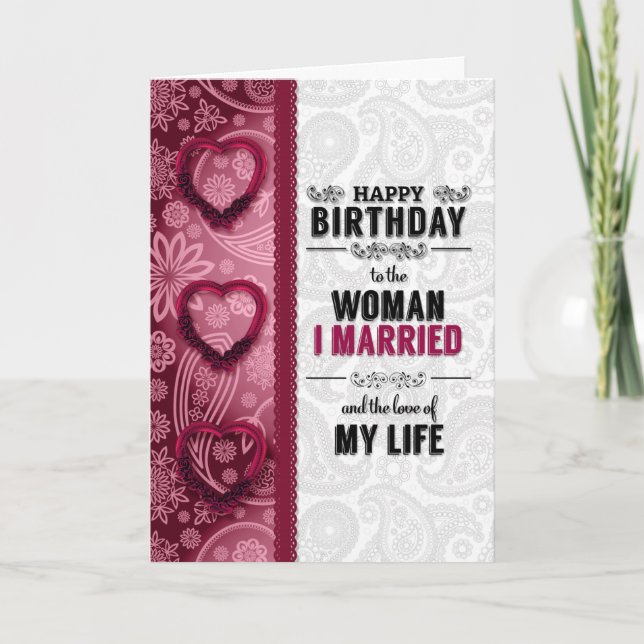 Carte Anniversaire de la femme Coeurs romantiques roses (Devant)