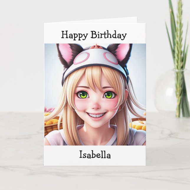 Carte Anniversaire de la fille d'Anime personnalisée | P (Devant)